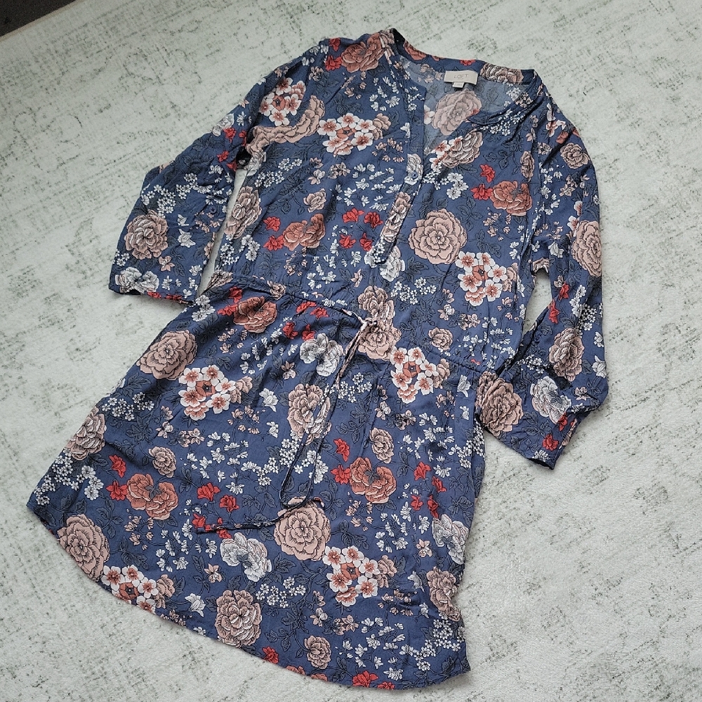 LOFT Blue and Red Floral Dress